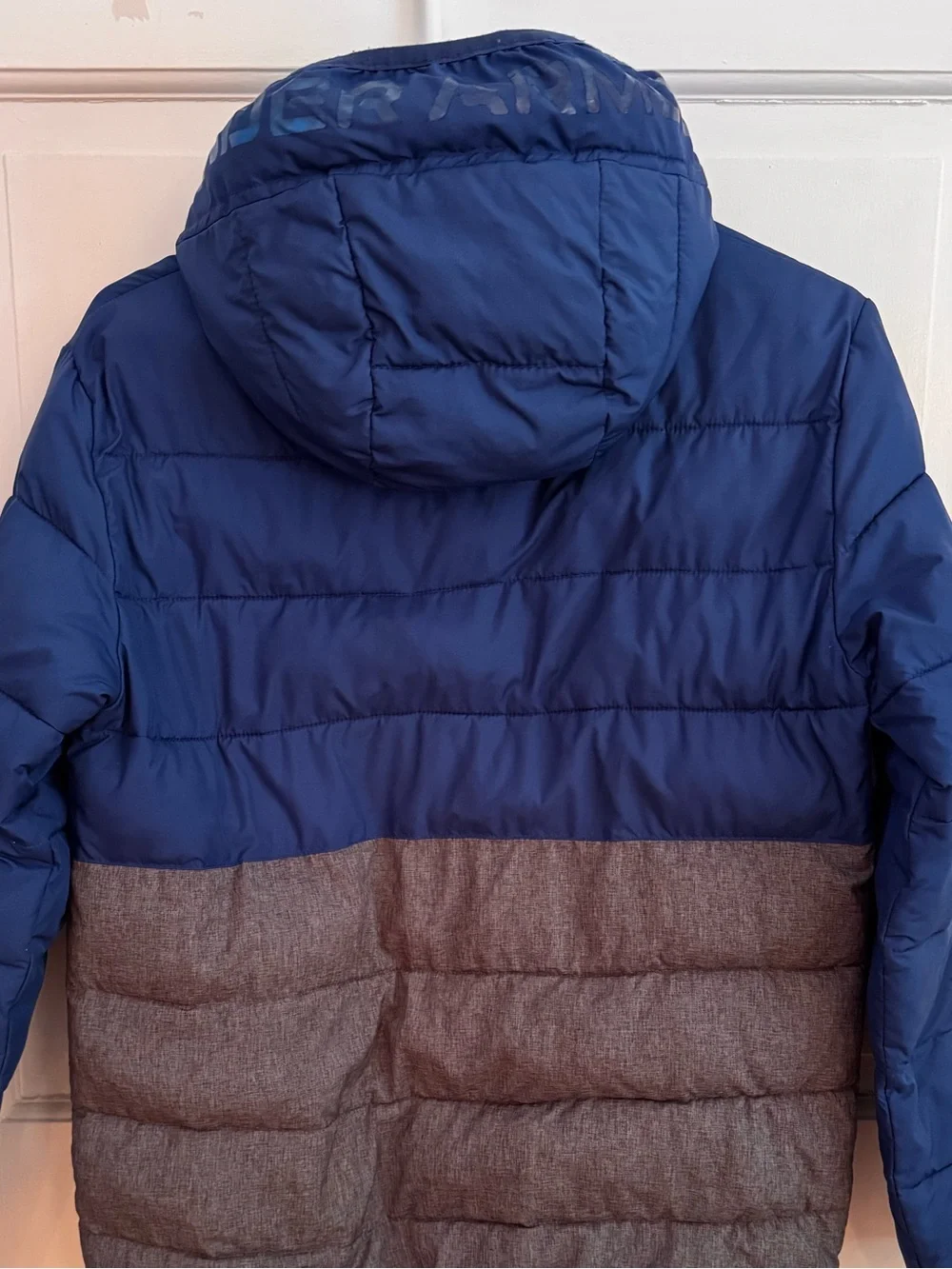 Under Armour Boys Pronto Colorblock Puffer Jacket Youth Large YLG Blue Gray Coat